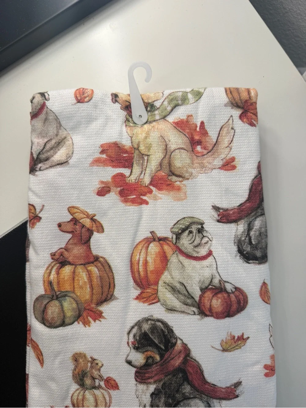 KAY DEE KITCHEN TOWELS (2) DOGS PUMPKINS LEAVES FALL 18 X 28 TERRY LINED NWT